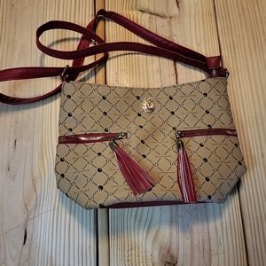 Gloria Vanderbilt Logo Purse Tote Bag Red & Brown Luxury Carryall Shoulder Bag